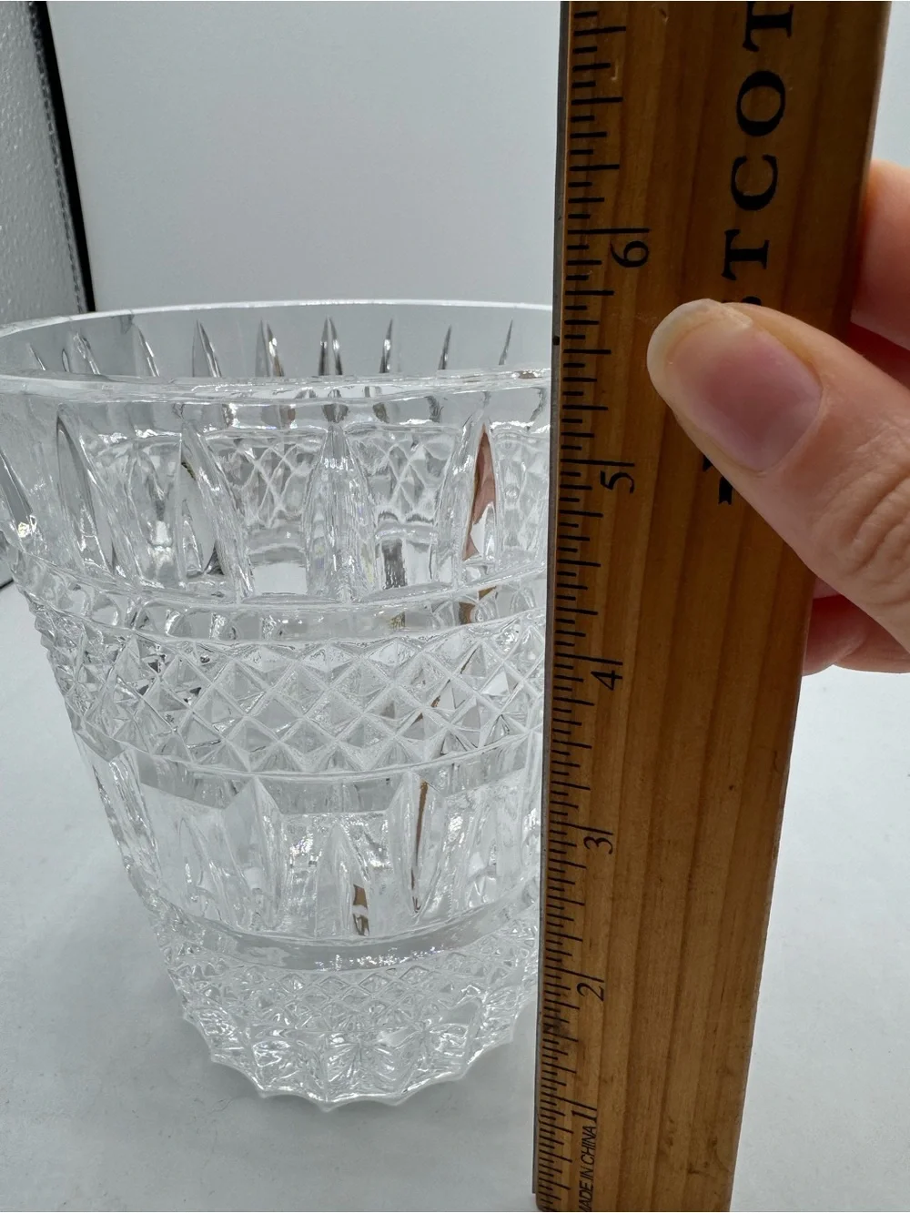Vintage Crystal Diamond Cut Ice Bucket Heavy Barware Knob Handles